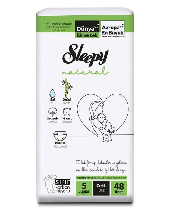 Couches pour bébé Sleepy Natural Junior Taille 5 – (11-18kg) 48 unités