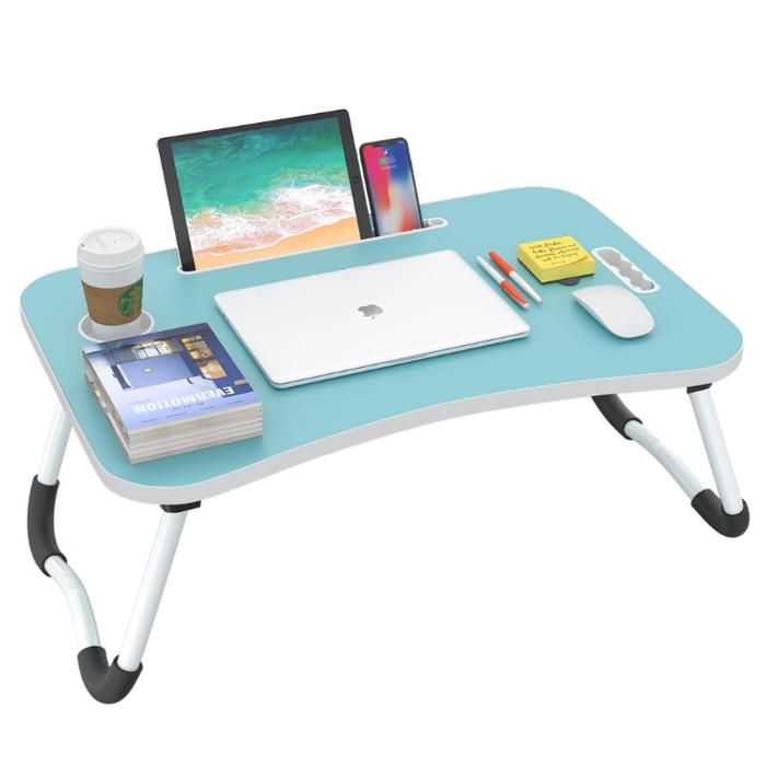 Table de Lit Portable pour Pc et pliable pour ordinateur portable avec Porte Gobelet Bleu Ciel