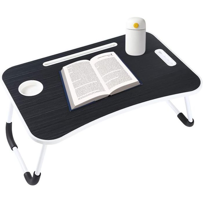 Table de Lit Portable pour Pc et pliable pour ordinateur portable avec Porte Gobelet Noir
