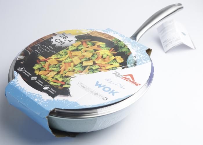 Wok - TOP HOME - 28 cm - Aluminium/Céramique - Couvercle en verre - Tous feux compatibles