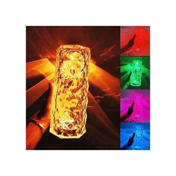 Lampe de table diamant 16 couleurs, Veilleuse LED Acrylique rechargeable avec télécommande