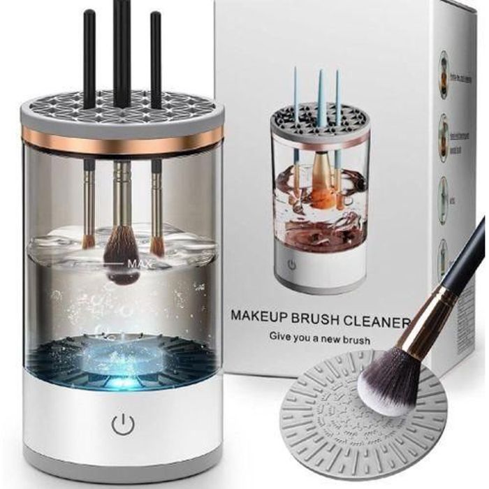 Nettoyeur de pinceaux de maquillage électrique 2 en 1 avec support de séchage des pinceaux, alimenté par USB, rotatif automatique