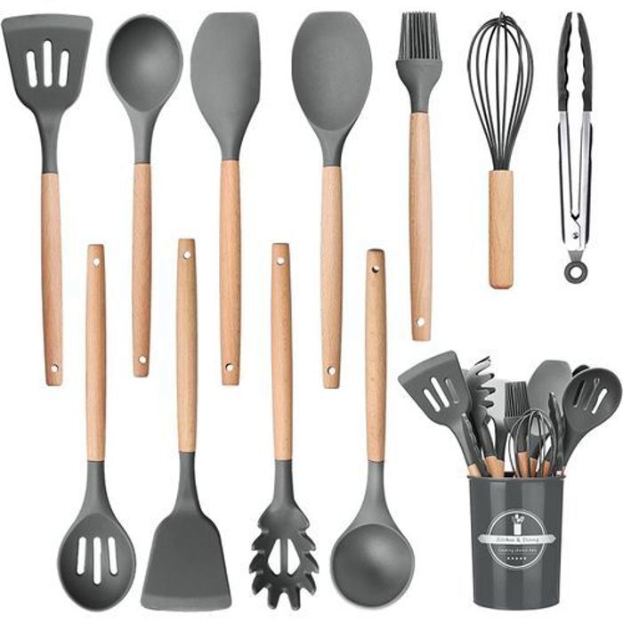 Set de 11 Ustensile de cuisine en Silicone + Support