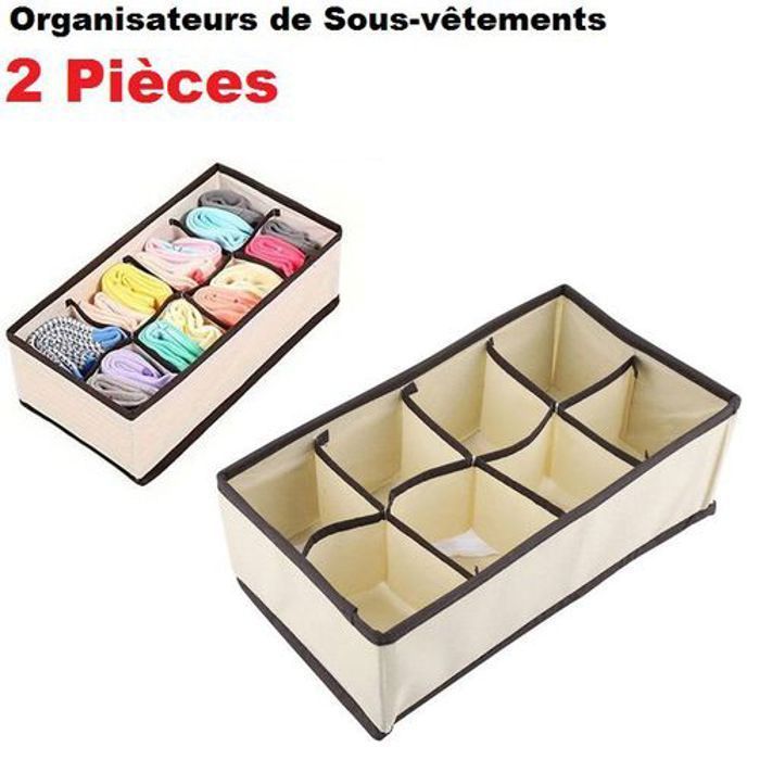 2 pcs , Rangement de sous-vêtement et Chaussettes - Non spécifié - 8 cellules - Tissus non-tissés - Mixte - Adulte