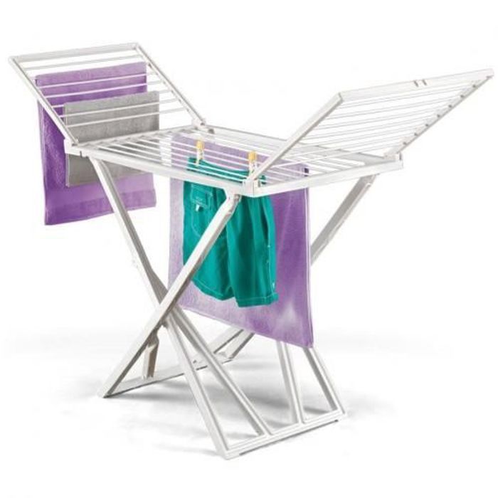 Séchoir à linge - Plastique - Ailes Rabattables - Structure robuste - Design ergonomique - Tubes XL