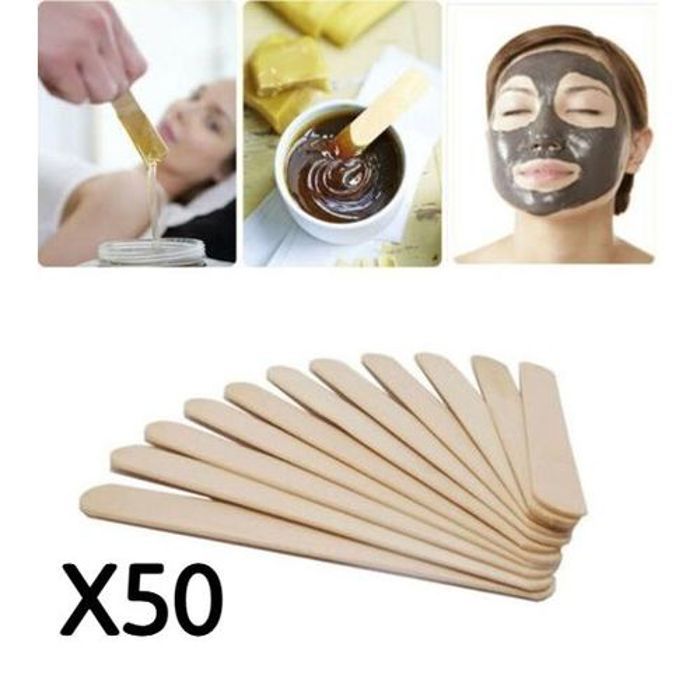 x50 Bâtonnets d'épilation à la cire, spatule pour bâtons de cire, bâtons en bois jetables pour cire