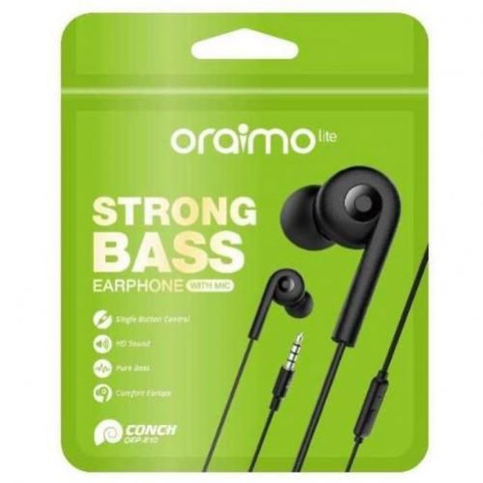 Écouteurs filaires - Oraimo - Pure Bass - Son HD - Microphone intégré - Intra-auriculaires