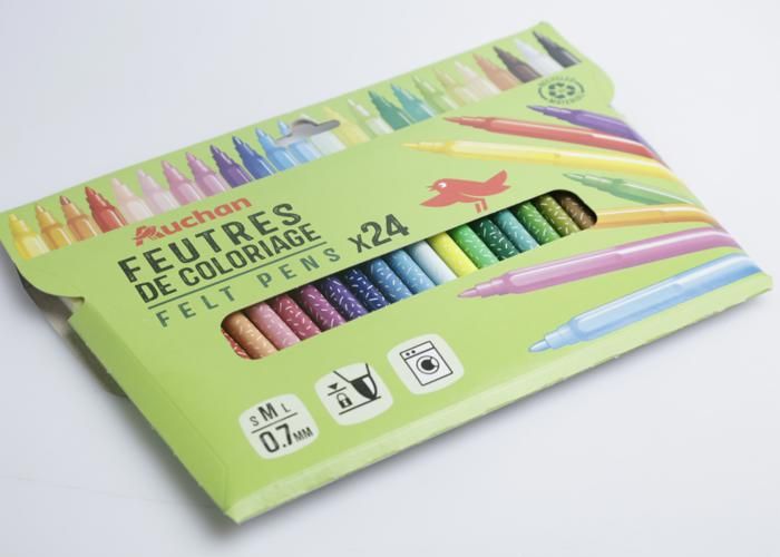 Feutres de coloriage - Auchan - 24 feutres - Recyclés - Couleurs vives - Ergonomiques