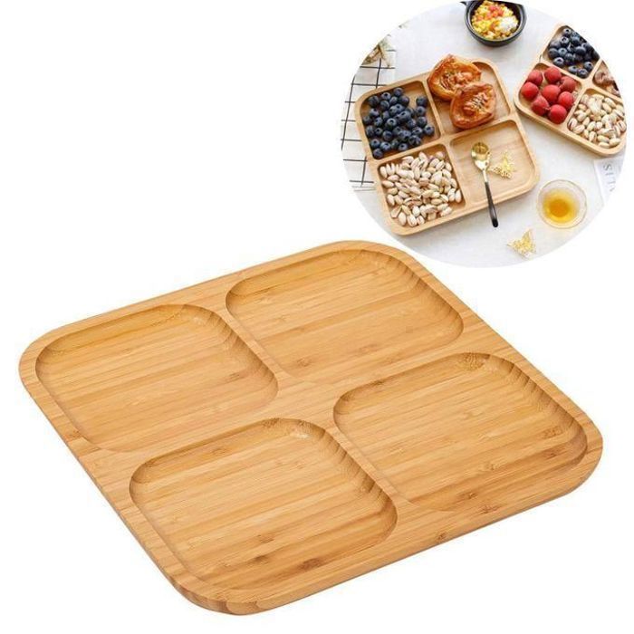 Planche de Présentation - MARQUE - Carrée - 25 cm - Bambou - Compartimentée