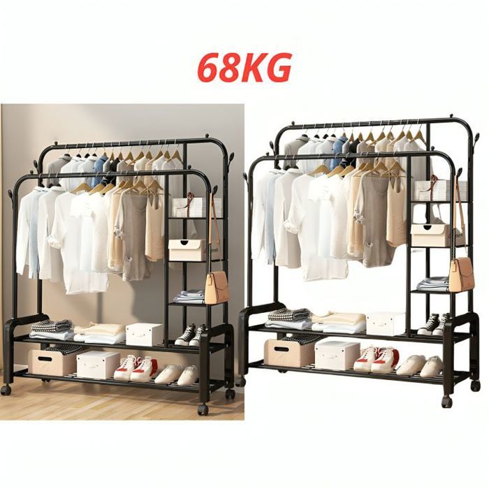 Portant à Vêtements - Support Autoportant - Acier Inox - Charge 68 kg - Mobilité Pratique - Design Contemporain