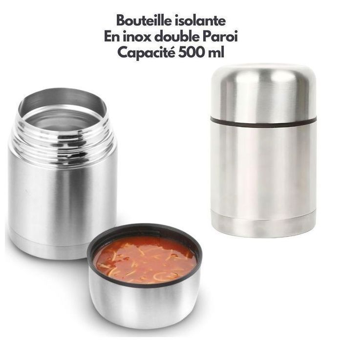 Premium Boîte Alimentaire Isotherme – 500 ml – Acier Inoxydable Double Paroi – Conservation 6h au Chaud / 8h au Froid