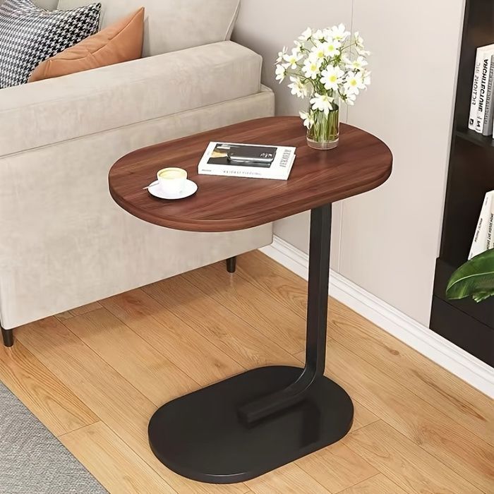 Table d'appoint Gain de Place, Design Contemporain avec Plateau en Bois et Cadre Métallique, Idéale pour Salon ou Balcon