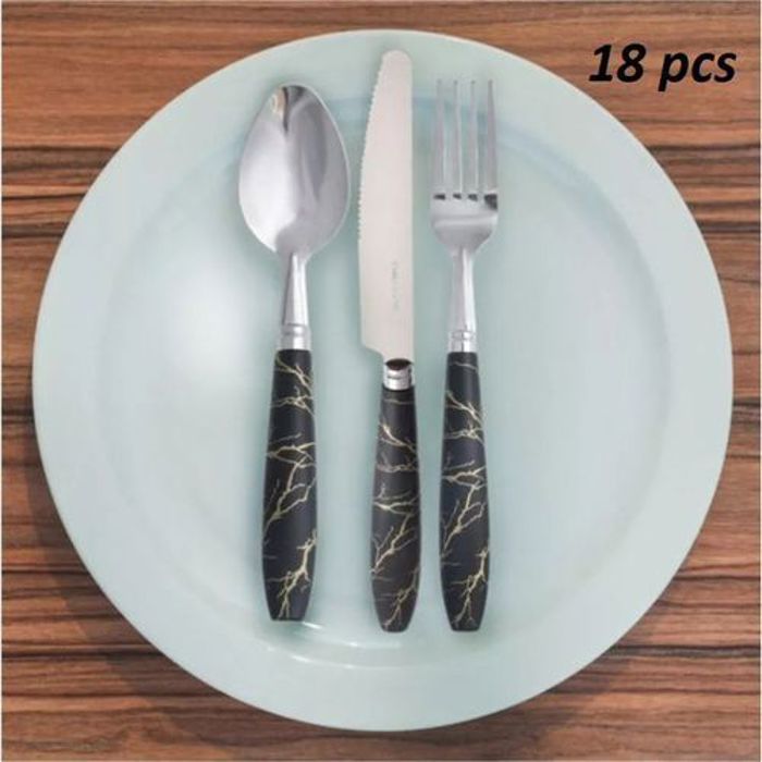 set de Couverts 18 pcs en acier inoxydable 6 Fourchettes,6 Couteaux,6 Cuillères