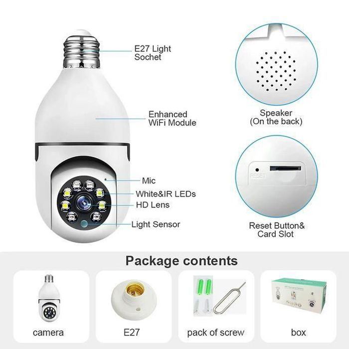 Caméra de surveillance - Haute qualité - Vision nocturne - 1080P - Panoramique 360° - WiFi