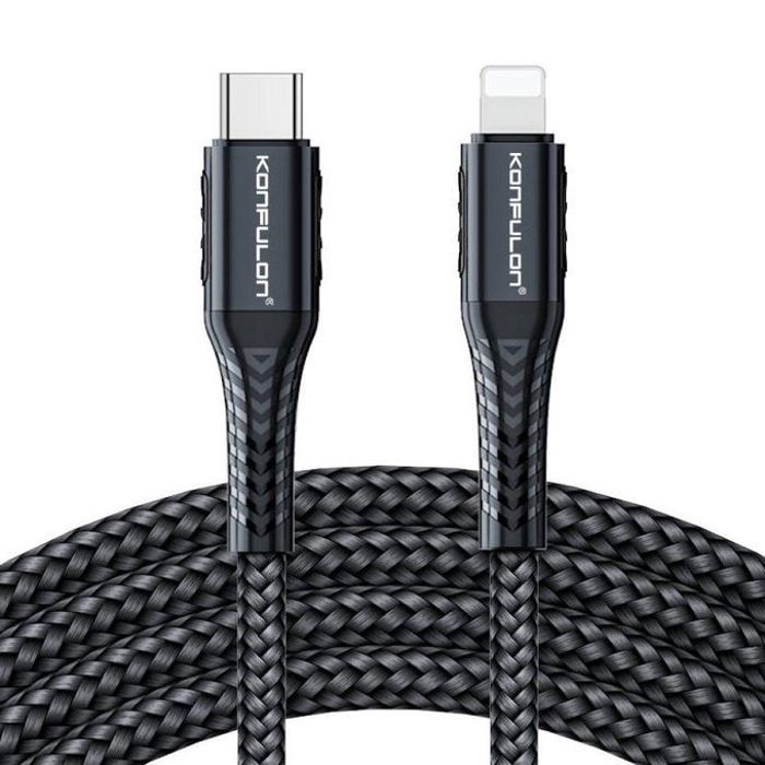 Konfulon Cable de charge tissu rapide DC35 iPhone PD 20W Type-C vers Lightning 1M