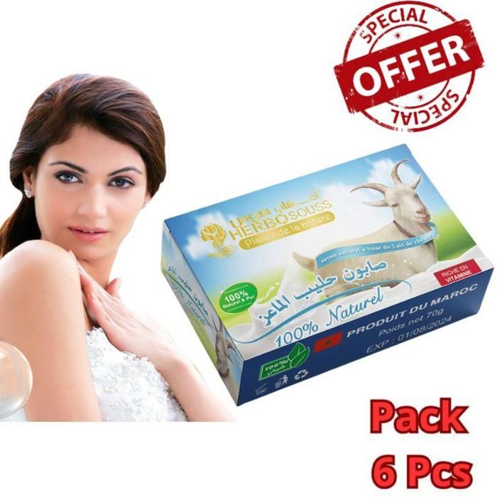 Pack de 6 Pieces Savons au lait de chèvre pour le visage 100% Naturel70g