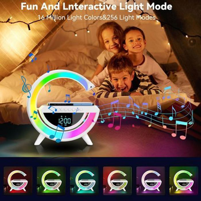 Chargeur sans fil - Smart - Réveil horloge - Haut-parleur Bluetooth - Veilleuse RGB - Lumière ambiante