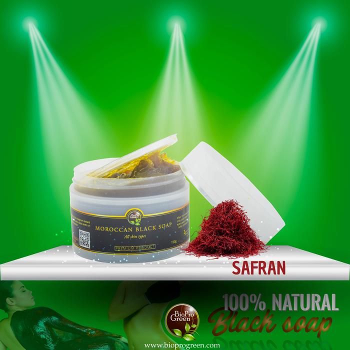 Savon noir BIO - Sabone béldi - Parfumé au safran - 150g - Exfoliation naturelle - Hydratation intense