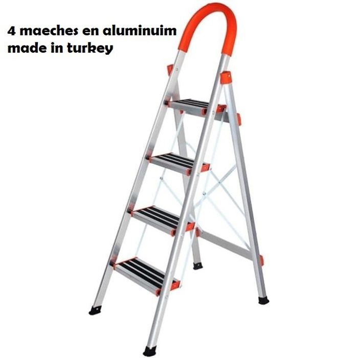 Échelles Pliable avec 4 Étapes en Aluminium, Escabeau Anti-Dérapant