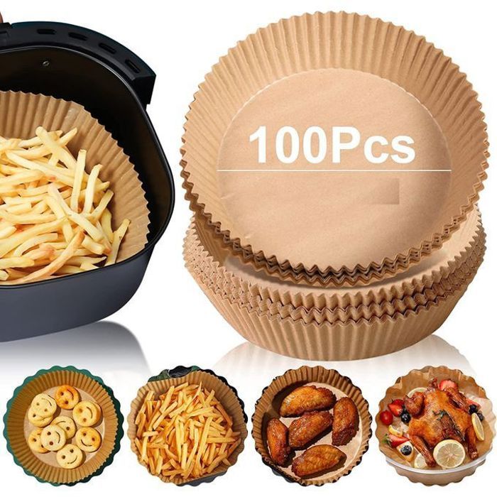 100 PCS feuilles de papier sulfurisé pour Airfryer Rond- Anti-adhésives ,20cm*4.5cm