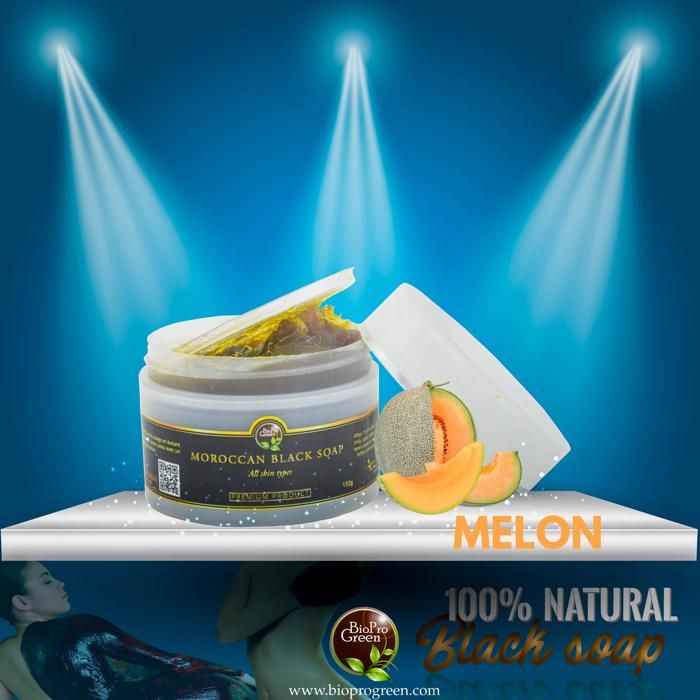 Savon noir BIO - Sabone béldi - Parfum melon - 150g - Exfoliation naturelle - Hydratation intense