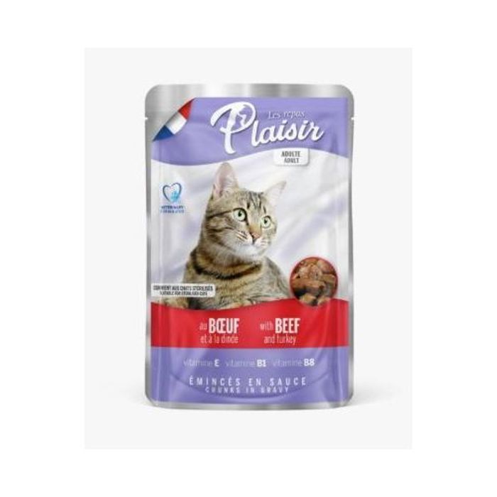 Plaisir Pochon  au bœuf et à la dinde pour chats 100 g