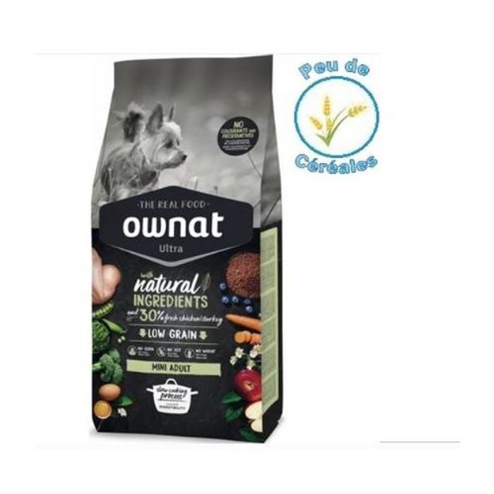 Croquettes pour chiens - Ownat - Ultra Low Grain Mini Adult - 3kg - Petit chien - Adulte