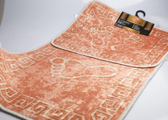 Tapis de Salle de Bain - GENERIC - Paspas Seti - 2 pcs - Orange - Rectangulaire - Lavable