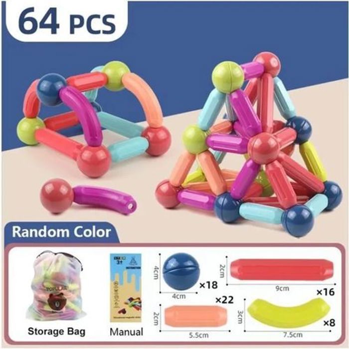 Jeu de construction magnétique - Cdiscount - 64 pièces - Jouets éducatifs - Mixte - 3 ans et plus