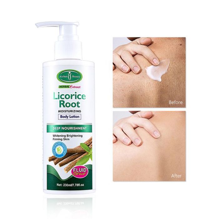 Lotion corporelle à base de réglisse, Réparatrice, Hydratante, Blanchissante, Anti-rides, Raffermissante