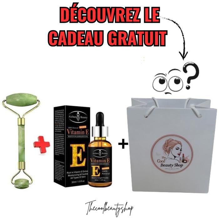 pack sérum en vitamine E pour yeux anti-rides, âge blanchissant éclaircissant, et jade roller + Cadeau de bienvenu gratuit