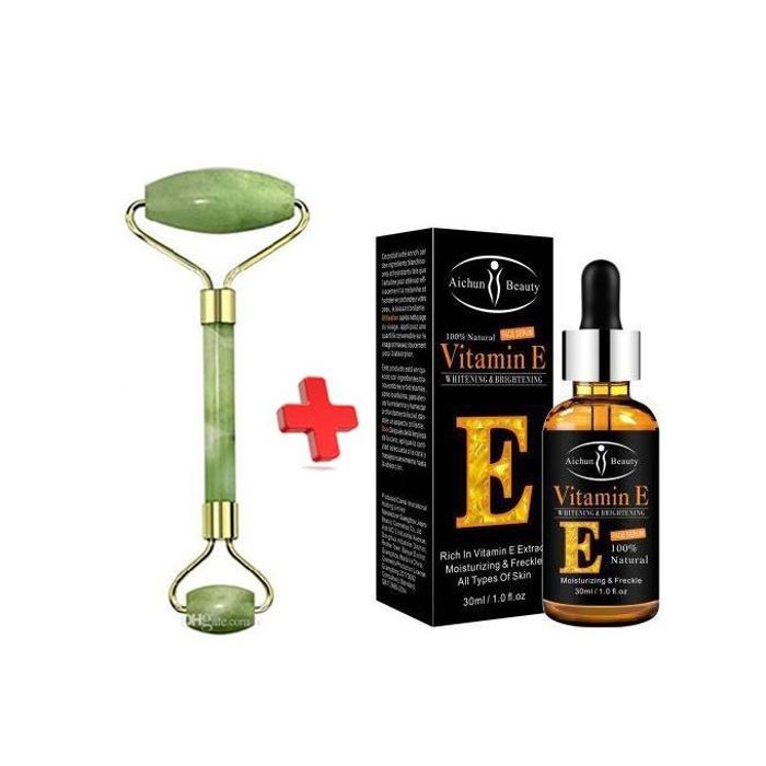 pack sérum en vitamine E pour yeux anti-rides, âge blanchissant éclaircissant, et jade roller