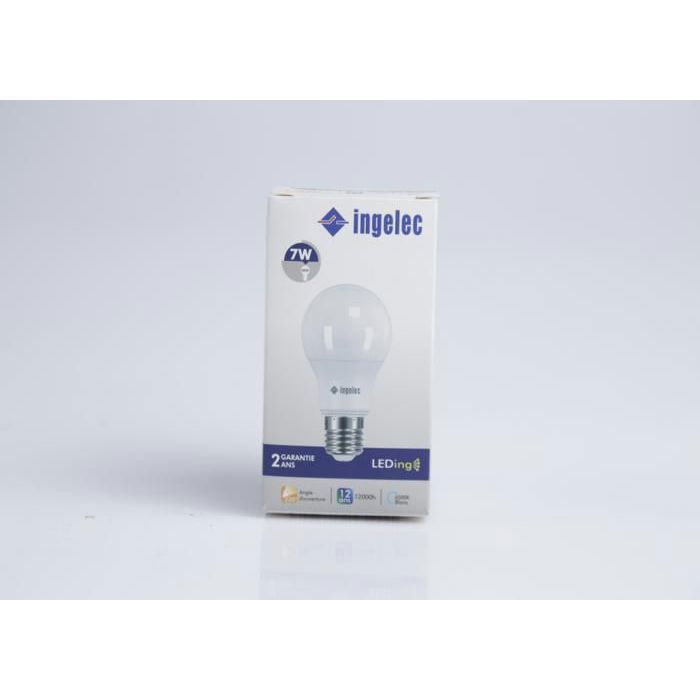 Lampe LED - INGELEC - A60 - 7W - E27 - Blanche - Économie d'énergie