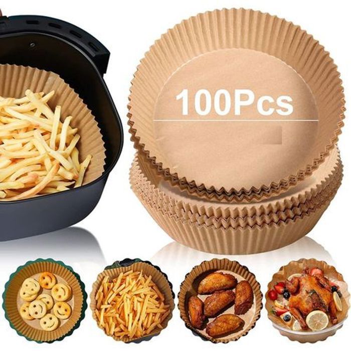 100 Pieces Papier Cuisson Rond Pour Air Fryer Prédécoupé