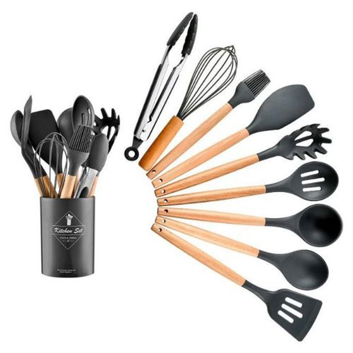 Set de 11 Ustensile de cuisine en Silicone & Support Spatules anti-adhésives