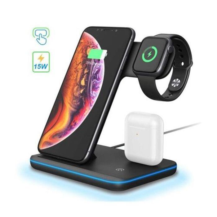 Chargeur sans fil 3 en 1 pour téléphone + Apple Watch + Airpods