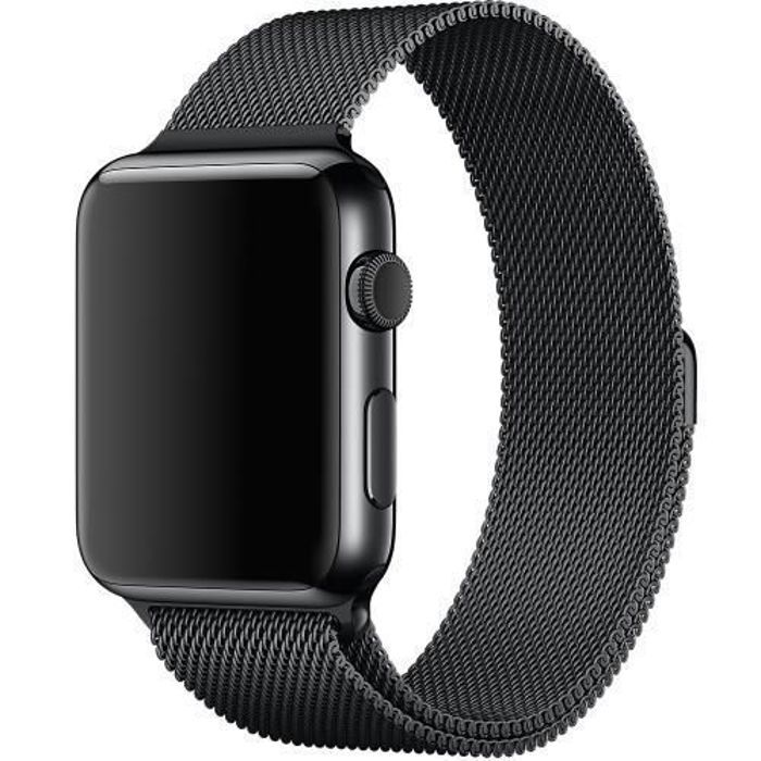 Bracelet Magnétique NOIR de Remplacement pour apple watch, Metal Acier inoxydable de LUXE - 42/45mm