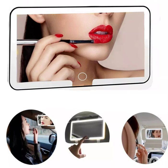 Miroir maquillage Led sur pare-soleil voiture rechargeable, tactile 60 lumières et 3 modes d'éclairage ajustables facile à installer