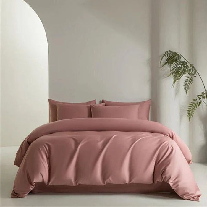Housse de couette + 2 taies d'oreiller 260/240 Percale 100% coton Vieux rose