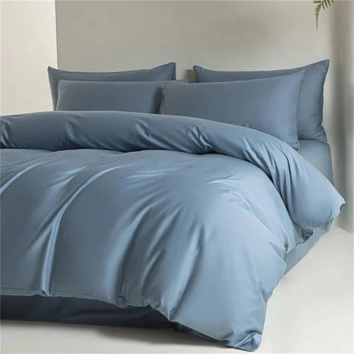 Housse de couette + 2 taies d'oreiller 240/220 Percale 100% coton Bleu