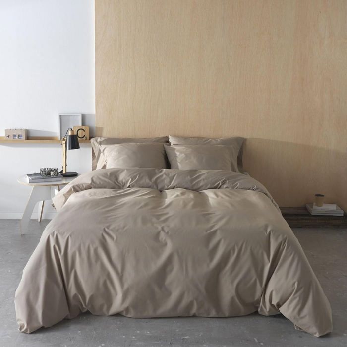 Housse de couette + 2 taies d'oreiller 240/220 100% coton Biege