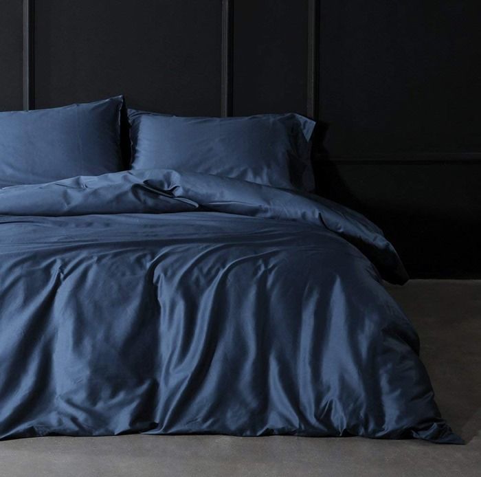 Housse de couette + 2 taies d'oreiller 240/220 100% coton Bleu