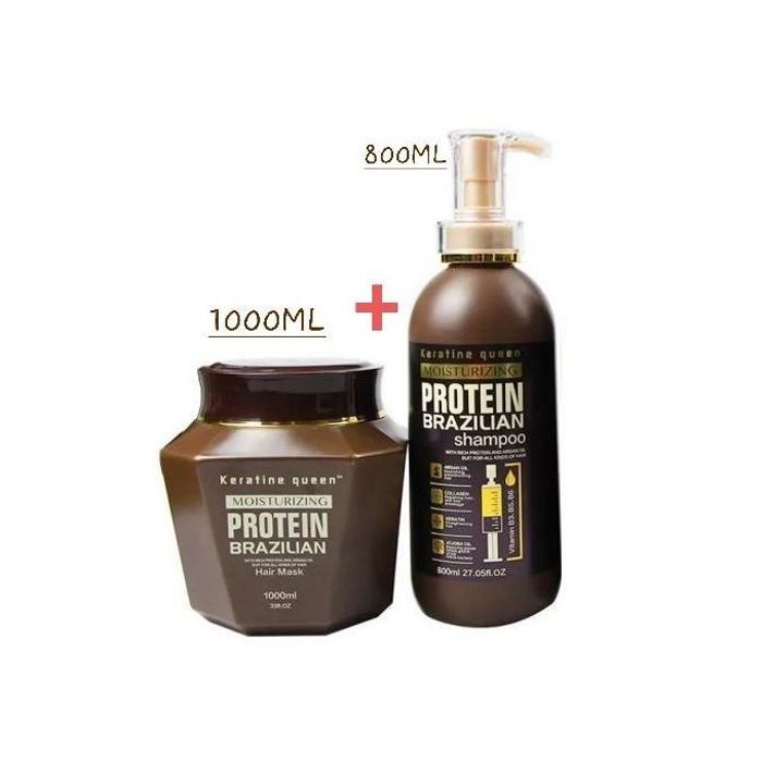 keratine queen Protein Brazilian - Shampooing 800ml et Masque 1000 ml sans sulfate ni parabène