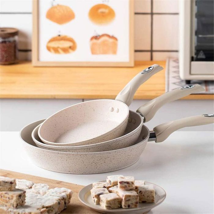 Ensemble de 3 poêles à frire en marbre antiadhésif, couleur jaune clair