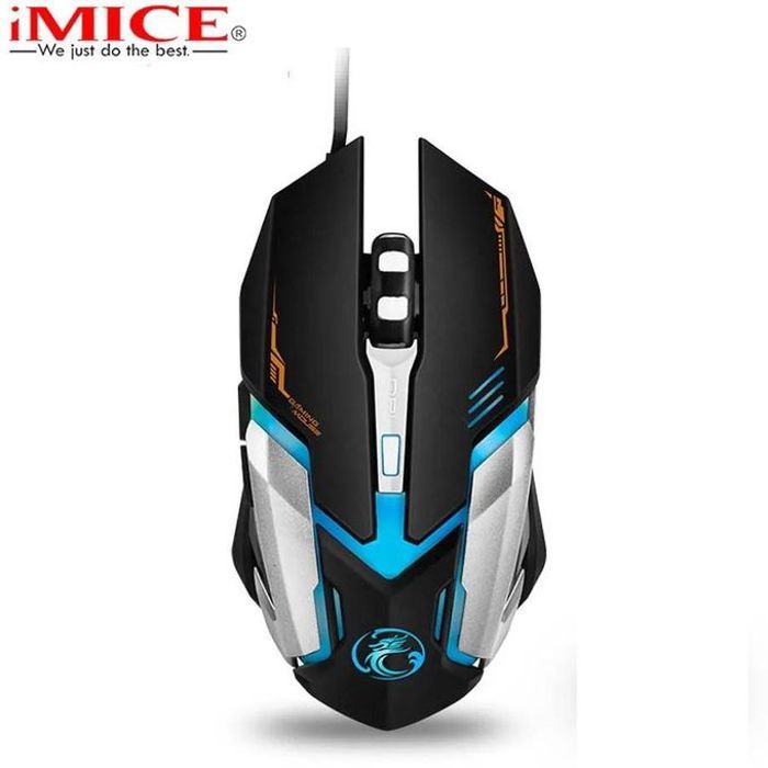 Imice Souri V6 avec fil Gaming 2400 DPI Optical USB Computer avec 6boutons programmables LED lumière colorée