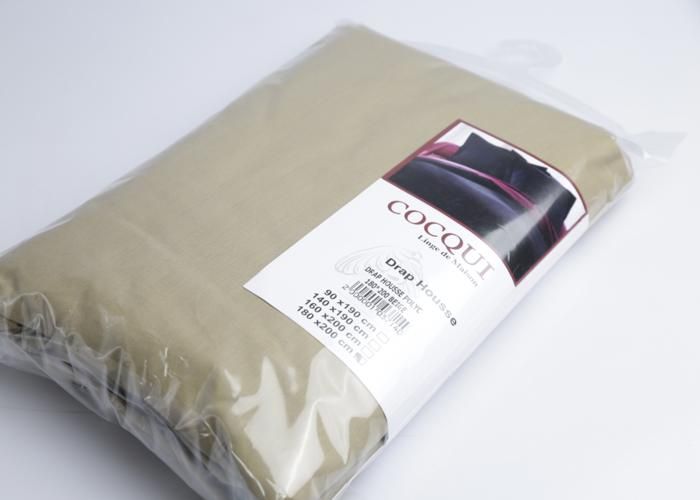 Drap Housse - COCQUI - 180x200 cm - Polycoton - Beige - Douceur et Résistance