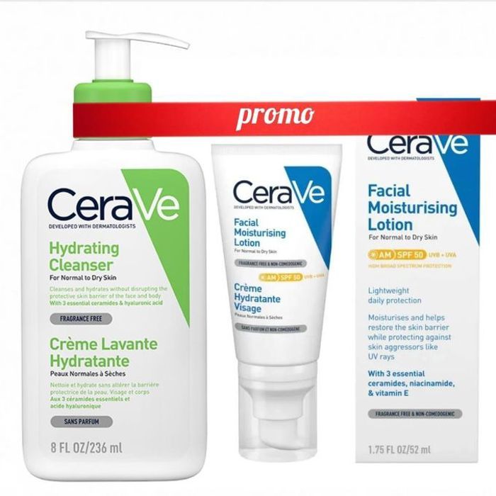Cerave Pack Creme Lavante Hydratante 236ml + Crème Hydratante Visage 50ml spf 50