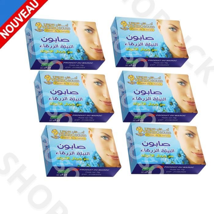 Pack de 06 Pieces Savons au Nila bleu, Soin Doux et Apaisant pour le Visage 70g