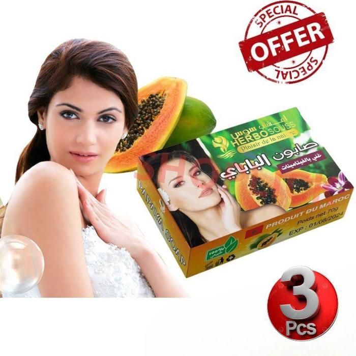 Pack de 03 Pieces Savons du pappaye riche en vitamines, Soin Doux et pour le Visage 70g