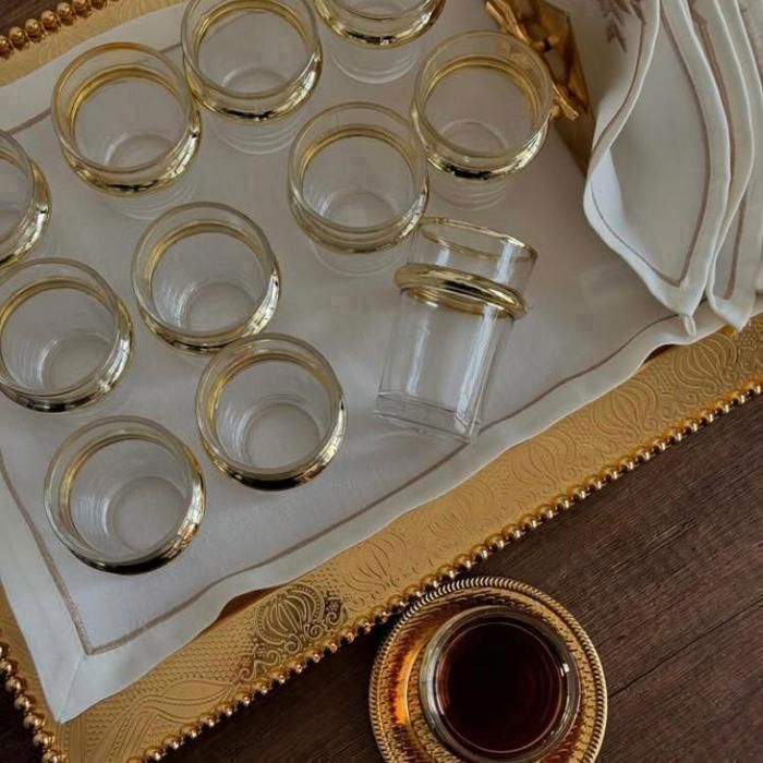 Verre à thé - 1er choix - 12 pièces - Verre cristallin - Motif doré - Design raffiné